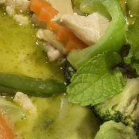 Vegetarian Green Curry*** · Hot. Tofu and mixed vegetables in hot and spicy green curry paste with coconut milk, bamboo ...