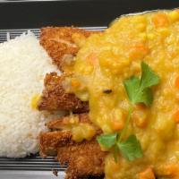 Chicken Katsu · Crispy chicken with masala curry.
