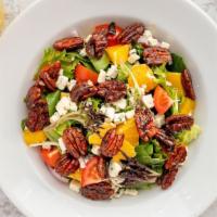 Bistro · Greens with cherry tomatoes, red onions, candied pecans and oranges with gorgonzola cheese a...