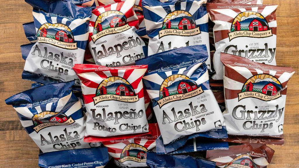 Alaska Brand Potato Chips · Made in midtown!Regular, barbecue or jalapeño.