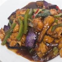 Basil Chicken With Eggplant · Hot and spicy.