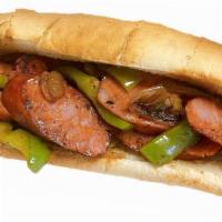 Mello'S Chourico Sub · Mello's Homemade Chourico cooked with sautéed onions and peppers.
