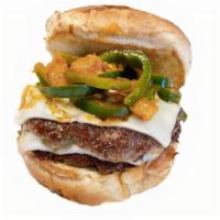 Buddy'S Burger · Double cheese patty, sautéed jalapenos, poblanos, banana peppers & Frank's hot sauce. All bu...