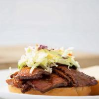 Open-Faced Brisket · Served with gravy on top & cole's slaw on the side.