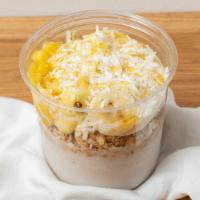 Breeze Bowl · A blend of coconut milk, coconut frozen yogurt and banana. Topped with granola (gf), banana,...