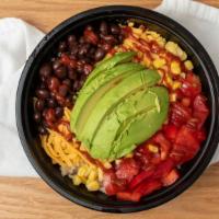 Cantina Bowl · *PICK A BASE & MAIN*. topped with black beans, corn, cheddar cheese, avocado, green pepper a...