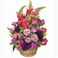 Home Sweet Home Flower Basket · This marvelous basket of flowers will make anywhere feel like home! With enchanting pink sna...