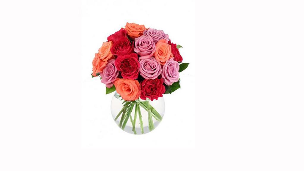 Rose Lovers Mixed Bouquet · A special lady deserves special flowers! That’s why this arrangement of lavender, coral, and hot pink roses is perfect for all seasons and all reasons! Order now from our website and send her a surprise today!

Includes:
Large bubble bowl. Foliage: salal tips, leather leaf, lavender roses, coral roses, hot pink roses.