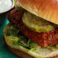 Nashville Hot Fried Chicken Sandwich · Sweet and firey Nashville hot style chicken. 4 ounces of all-natural antibiotic free chicken...
