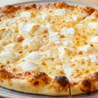 Four Cheese Pizza (Medium) · Mozzarella cheese, ricotta, provolone, Romano cheese with pizza sauce and mozzarella cheese.