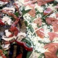 Mediterranean Pizza (Medium) · Roasted eggplant, roasted red peppers, mushrooms, spinach with pizza sauce and mozzarella ch...