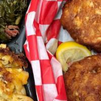 Crab Cake Platter - 2 Crab Cakes And 2 Sides · 2 pieces jumbo lump Maryland crab cakes with 2 regular sides (your choice). Served with choi...