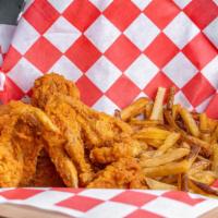 The Hen Combo - 5 Wings, Fries, Fountain Drink · 5 Pc Crispy Whole Chicken Wings, Hand Cut French Fries & Fountain Drink mandatory DC bag Cha...