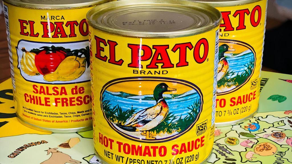 El Pato Hot Tomato Sauce (Salsa De Chile Fresco) (7 Oz. Can) · If you are from los angeles el pato needs no introduction. this 100 year old family-owned brand of hot sauce is a cal-mex kitchen staple. it's a central building block of many an abuela's spanish rice but is also a dynamite stand-alone condiment. and the packaging, well let's just say you don't mess with perfection.