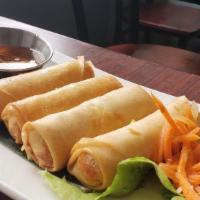 Cha Gio (Crispy Roll) · Crispy fried roll filled with ground chicken, , carrot, taro root and vermicell inoodle . Se...