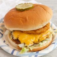 Halibut Burger	 · (with coleslaw or beans) grilled halibut patty, american cheese, an onion ring, tartar sauce...