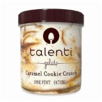 Talenti Caramel Cookie Crunch Pint · Slow cooked sweet cream gelato with chocolate cookie crumbles and ribbons of dulce de leche....