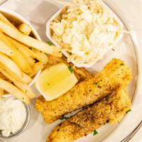 Fish & Chips · DC Brau battered Alaskan cod, coleslaw, fries.