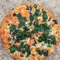 Mediterranean Specialty Pizza · Olives, spinach, feta, and tomato.