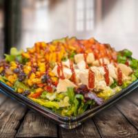 The Arrogant Bbq Chicken Salad (Full) · Grilled chicken, mixed greens crispy cheddar onions, diced tomatoes, corn, black beans, chip...