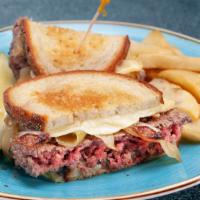 Cb11 Patty Melt · With melted Swiss cheese and grilled onions on grilled rye bread.