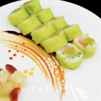 Incredible Hulk · Soy nori with salmon, yellowtail, white tuna and avocado, honey wasabi.

Consuming raw or un...