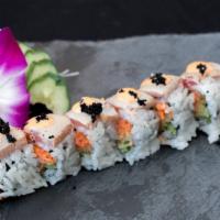 Torch Maki Roll · Torched spicy tuna roll topped with black caviar and spicy mayo.