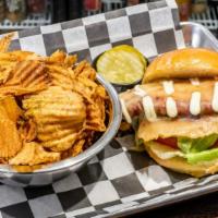 Crispy Avocado Chicken Sandwich · Fried chicken, avocado, lettuce, tomato, pepperjack cheese & mayo