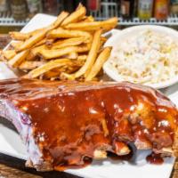 Baby Back Ribs Full Rack · Fall off the bone!  Served with coleslaw and fries