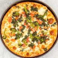 White Primavera Pizza · Broccoli, spinach and cubed tomato, on our white pizza.