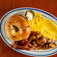 Two Eggs With Breakfast Meat · Your choice of bacon, ham, sausage, Taylor ham, turkey, ribeye steak or turkey bacon.