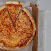Pizza · Plain cheese pizza that can be customized to your liking with toppings.