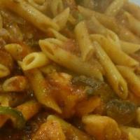 Cacciatore Chicken · Sauteed mushrooms, onion, pepper and fresh garlic over pasta with marinara sauce.