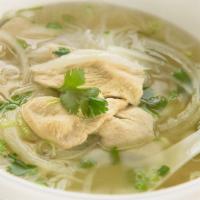 Pho Ga · Chicken noodle soup with shredded chicken.