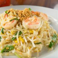 Pad Thai · Rice noodle stir-fried with egg, scallions, bean sprouts and peanuts.