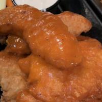 Chicken Tenders · Served buffalo style with bleu cheese, crisp celery, and carrot sticks or choose plain Jane ...