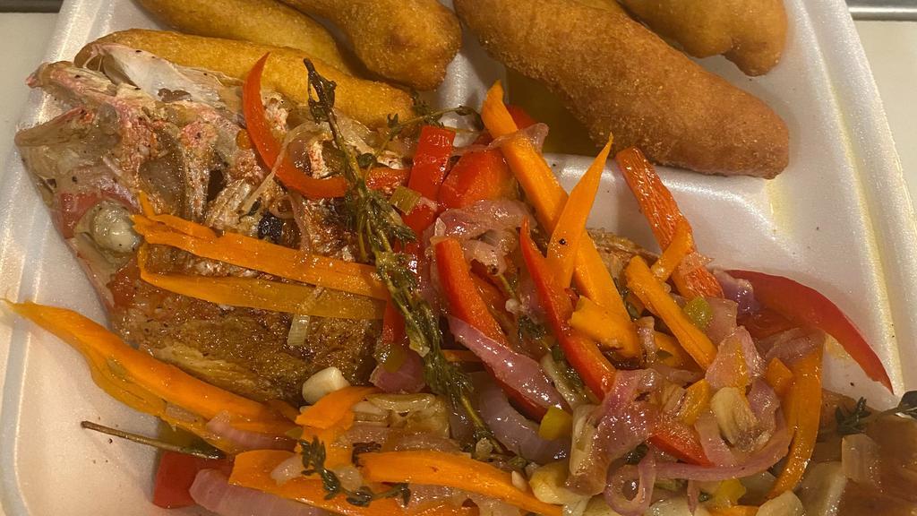 Fish & Festivals · Red Snapper fried or escovitched served with fried dumplings (flour and cornmeal).