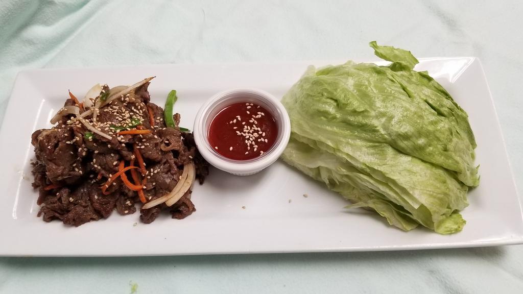 Bulgogi Wraps · Korean bbq beef with lettuce.