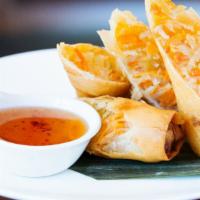 Spring Roll · Filled with bean thread and mix vegetable then fried served with plum sauce.