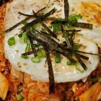 Kimchi Fried Rice · House-made kimchi (mild spicy) fried rice with choice of pork, beef, chicken, veggies, shrim...