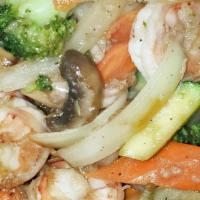 Shrimp Teriyaki · Wok-fired, wild caught Gulf shrimp with vegetables and teriyaki sauce.