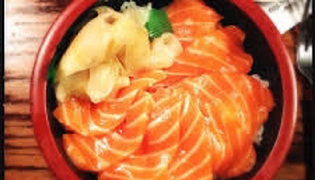 Sake Don · Sliced raw salmon over seasoned. sushi rice