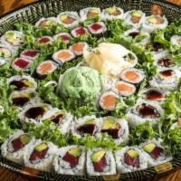 Regular Sushi Roll Platter · Serves 4-6.  48 pieces of basic rolls including: California, Tuna, Tuna-avocado, Spicy Tuna,...