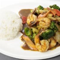 Broccoli Shrimp · Stir-fried shrimp sautéed with stir-fried broccoli and coated in a savory sauce. Serve with ...