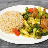 Broccoli Beef · Stir-fried beef sautéed with stir-fried broccoli and coated in a savory sauce. Serve with ch...