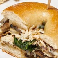 Chicken Cheesesteak Sandwich · Your Choice of Bagel. Roasted Chicken, Red Onion, Baby Spinach, Truffled Mushrooms, Melted P...