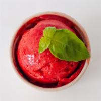 Strawberry Basil Sorbet · fresh local strawberries paired with basil (vegan, gluten-free)