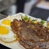 Rib Eye Steak 8 Oz Platter · Options with egg, home fries or grits and toast.