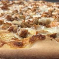 Bbq Chicken Pizza · All white chicken in a tangy BBQ sauce with mozzarella cheese.