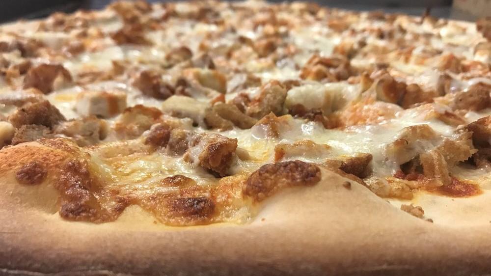 Bbq Chicken Pizza · All white chicken in a tangy BBQ sauce with mozzarella cheese.